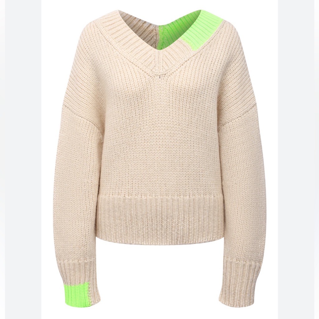 Helmut Lang Chunky Oversized Sweater Size S Cream With Neon Green Accents